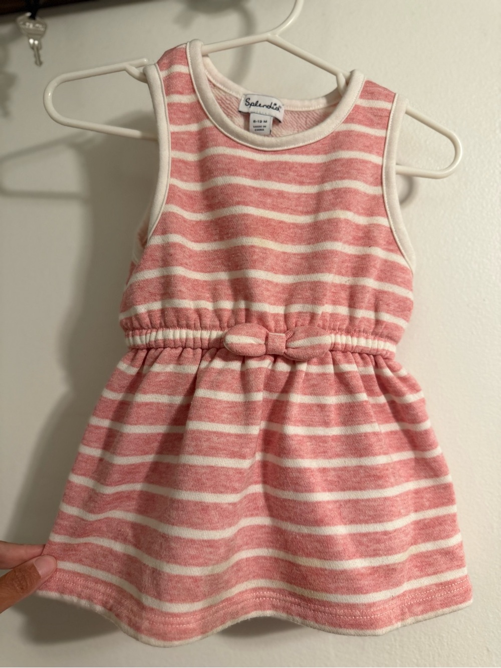 Splendid Pink and Cream Striped Sleeveless Dress with Waist Bow